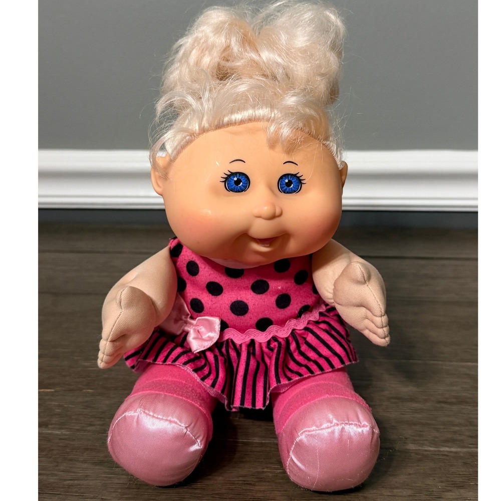 Cabbage Patch Kids 2011 Jakks Blonde Baby Doll Pink Polka Dot Dress Plush
